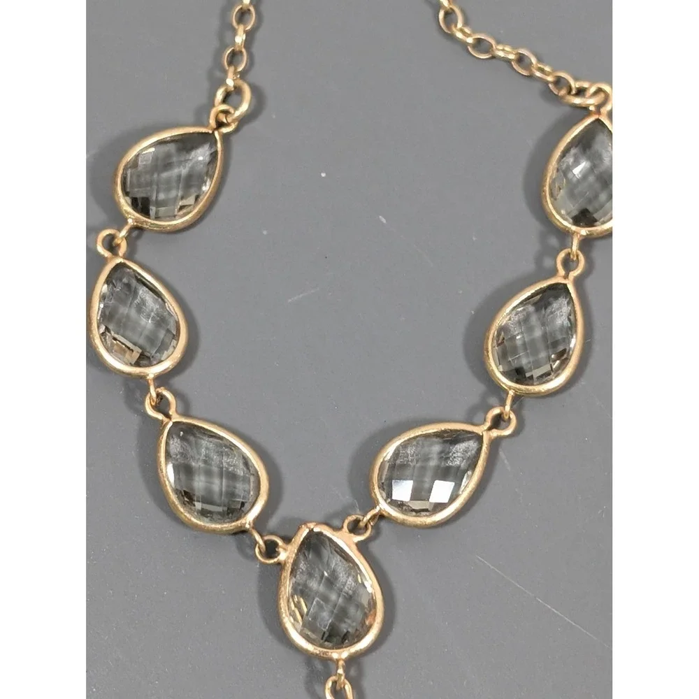 LOFT Gray Faceted Glass Y Necklace Gold Tone Teardrop‎ Bezels Lariat Style 22